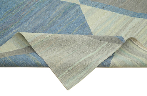 Scrap Blue Geometric Cotton Wool Handmade Area Rug 8'6'' x 10'11''