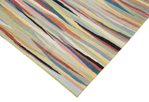 Scrap White Geometric Cotton Wool Handmade Area Rug 8'0'' x 11'8''