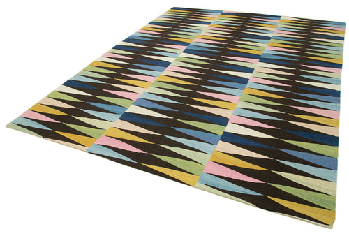 Scrap Yellow Geometric Cotton Wool Handmade Area Rug 7'8'' x 10'2''