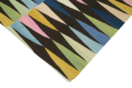 Scrap Yellow Geometric Cotton Wool Handmade Area Rug 7'8'' x 10'2''