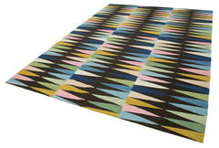 Handmade Area Rug – Black Geometric Cotton Wool Vintage Handwoven Carpet 7'7''x10'4''