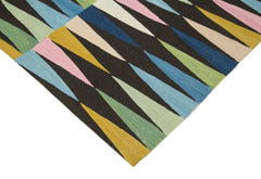 Handmade Area Rug – Black Geometric Cotton Wool Vintage Handwoven Carpet 7'7''x10'4''