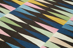 Handmade Area Rug – Black Geometric Cotton Wool Vintage Handwoven Carpet 7'7''x10'4''