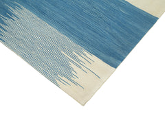 Handmade Area Rug – Blue Geometric Cotton Wool Vintage Handwoven Carpet 7'4''x10'2''