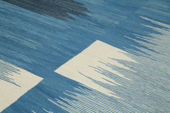 Handmade Area Rug – Blue Geometric Cotton Wool Vintage Handwoven Carpet 7'4''x10'2''