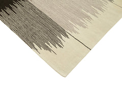 Scrap Black Geometric Cotton Wool Handmade Area Rug 7'1'' x 10'8''