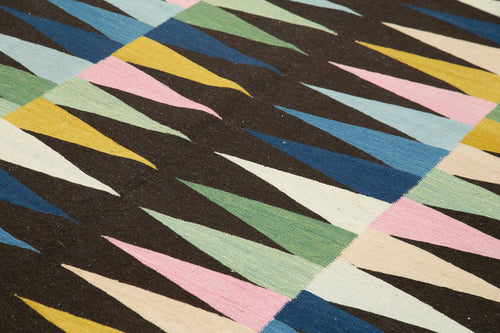 Scrap Black Geometric Cotton Wool Handmade Area Rug 7'4'' x 10'0''