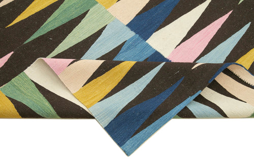 Scrap Black Geometric Cotton Wool Handmade Area Rug 7'4'' x 10'0''