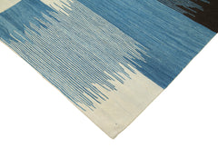 Handmade Area Rug - Blue Geometric Cotton Wool Vintage Handwoven Carpet 7'3'' x 10'1''