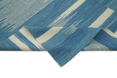 Handmade Area Rug - Blue Geometric Cotton Wool Vintage Handwoven Carpet 7'3'' x 10'1''