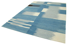 Handmade Area Rug - Blue Geometric Cotton Wool Carpet 7'3'' x 10'5'' Durable Floor Covering