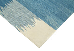 Handmade Area Rug - Blue Geometric Cotton Wool Carpet 7'3'' x 10'5'' Durable Floor Covering