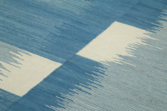 Handmade Area Rug - Blue Geometric Cotton Wool Carpet 7'3'' x 10'5'' Durable Floor Covering