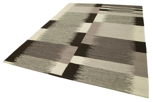 Scrap Beige Geometric Cotton Wool Handmade Area Rug 7'4'' x 10'2''