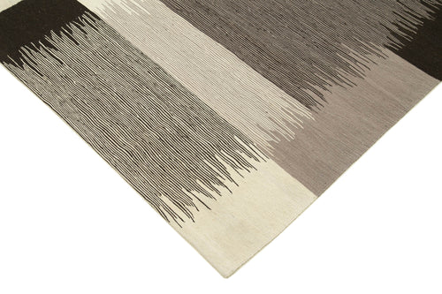 Scrap Beige Geometric Cotton Wool Handmade Area Rug 7'4'' x 10'2''