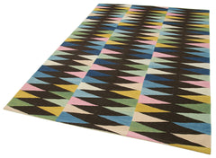 Scrap Black Geometric Cotton Wool Handmade Area Rug 5'10'' x 8'2''