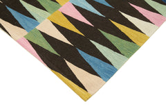 Scrap Black Geometric Cotton Wool Handmade Area Rug 5'10'' x 8'2''