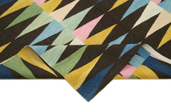Scrap Black Geometric Cotton Wool Handmade Area Rug 5'10'' x 8'2''