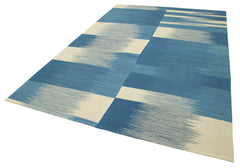 Scrap Blue Geometric Cotton Wool Handmade Area Rug 6'10'' x 10'4''