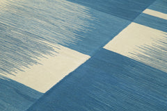 Scrap Blue Geometric Cotton Wool Handmade Area Rug 6'10'' x 10'4''