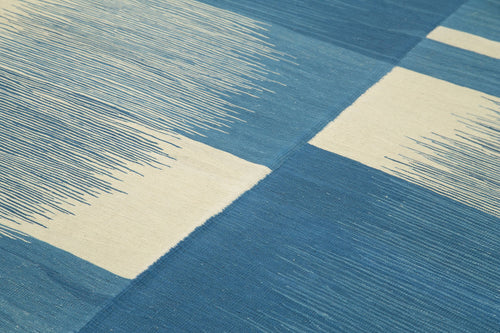 Scrap Blue Geometric Cotton Wool Handmade Area Rug 6'10'' x 10'4''