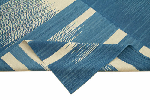 Scrap Blue Geometric Cotton Wool Handmade Area Rug 6'10'' x 10'4''