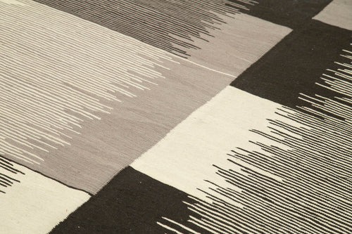 Scrap Beige Geometric Cotton Wool Handmade Area Rug 7'2'' x 10'6''