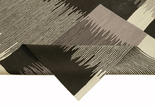 Scrap Beige Geometric Cotton Wool Handmade Area Rug 7'2'' x 10'6''