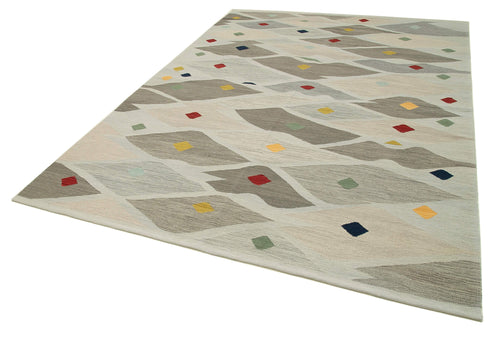 Scrap Grey Geometric Cotton Wool Handmade Area Rug 6'9'' x 9'6''