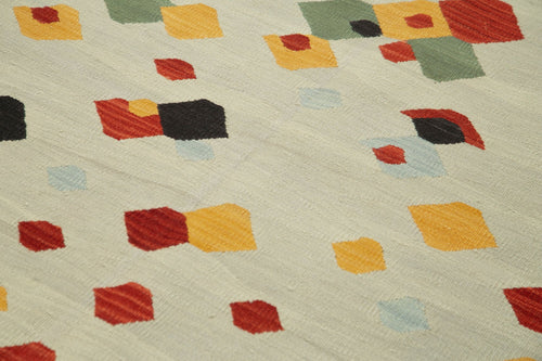 Scrap Beige Geometric Cotton Wool Handmade Area Rug 5'9'' x 8'1''