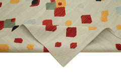 Scrap Beige Geometric Cotton Wool Handmade Area Rug 5'9'' x 8'1''