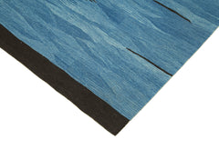 Scrap Blue Geometric Cotton Wool Handmade Area Rug 5'11'' x 8'4''