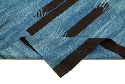 Scrap Blue Geometric Cotton Wool Handmade Area Rug 5'11'' x 8'4''