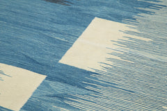 Handmade Area Rug – Blue Geometric Cotton Wool Vintage Handwoven Carpet 5'9''x8'6''