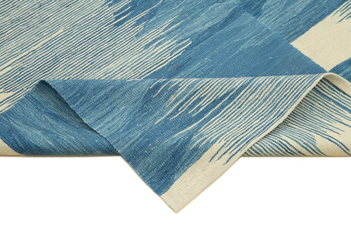 Handmade Area Rug – Blue Geometric Cotton Wool Vintage Handwoven Carpet 5'9''x8'6''