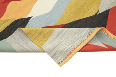 Handmade Area Rug - Blue Geometric Cotton Wool Vintage Handwoven Carpet 6'8" x 9'11"