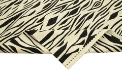 Handmade Area Rug – Black Geometric Cotton Wool Vintage Hand Knotted Carpet 7'3"x9'6"