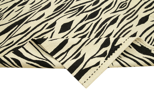 Handmade Area Rug – Black Geometric Cotton Wool Vintage Hand Knotted Carpet 7'3"x9'6"