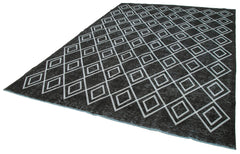 Geometric Carpet Black Geometric Cotton Wool Handmade Area Rug 7'7'' x 11'3''