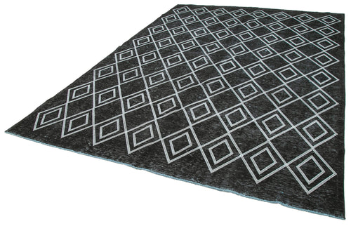 Geometric Carpet Black Geometric Cotton Wool Handmade Area Rug 7'7'' x 11'3''