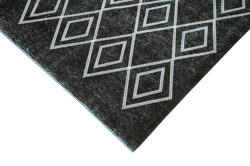 Geometric Carpet Black Geometric Cotton Wool Handmade Area Rug 7'7'' x 11'3''