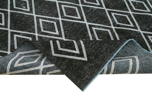 Geometric Carpet Black Geometric Cotton Wool Handmade Area Rug 7'7'' x 11'3''