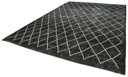 Geometric Carpet Black Geometric Cotton Wool Handmade Area Rug 9'6'' x 13'1''