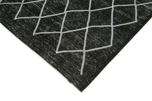 Geometric Carpet Black Geometric Cotton Wool Handmade Area Rug 9'6'' x 13'1''