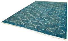 Geometric Carpet Turquoise Geometric Cotton Wool Handmade Area Rug 9'11'' x 13'5''