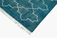 Geometric Carpet Turquoise Geometric Cotton Wool Handmade Area Rug 9'11'' x 13'5''