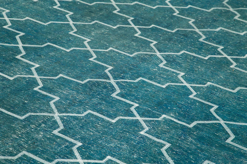 Geometric Carpet Turquoise Geometric Cotton Wool Handmade Area Rug 9'11'' x 13'5''