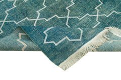 Geometric Carpet Turquoise Geometric Cotton Wool Handmade Area Rug 9'11'' x 13'5''