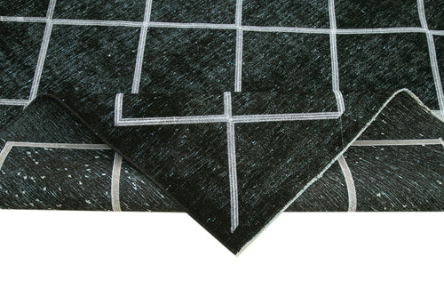 Geometric Carpet Black Geometric Cotton Wool Handmade Area Rug 9'11'' x 12'10''