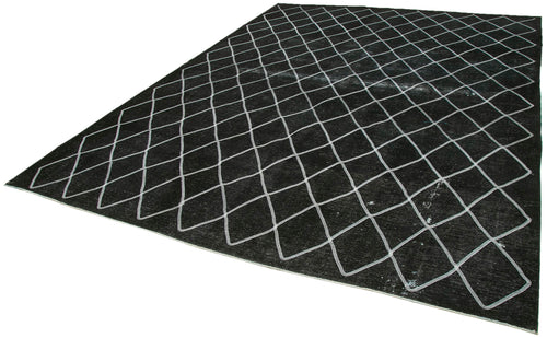 Geometric Carpet Black Geometric Cotton Wool Handmade Area Rug 9'7'' x 12'10''